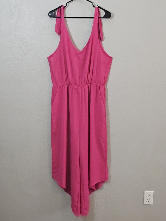 Belongsci Pants - Belongsci Wide Leg Jumpsuit - Fuchsia Pink Tie-Strap Womens XL
